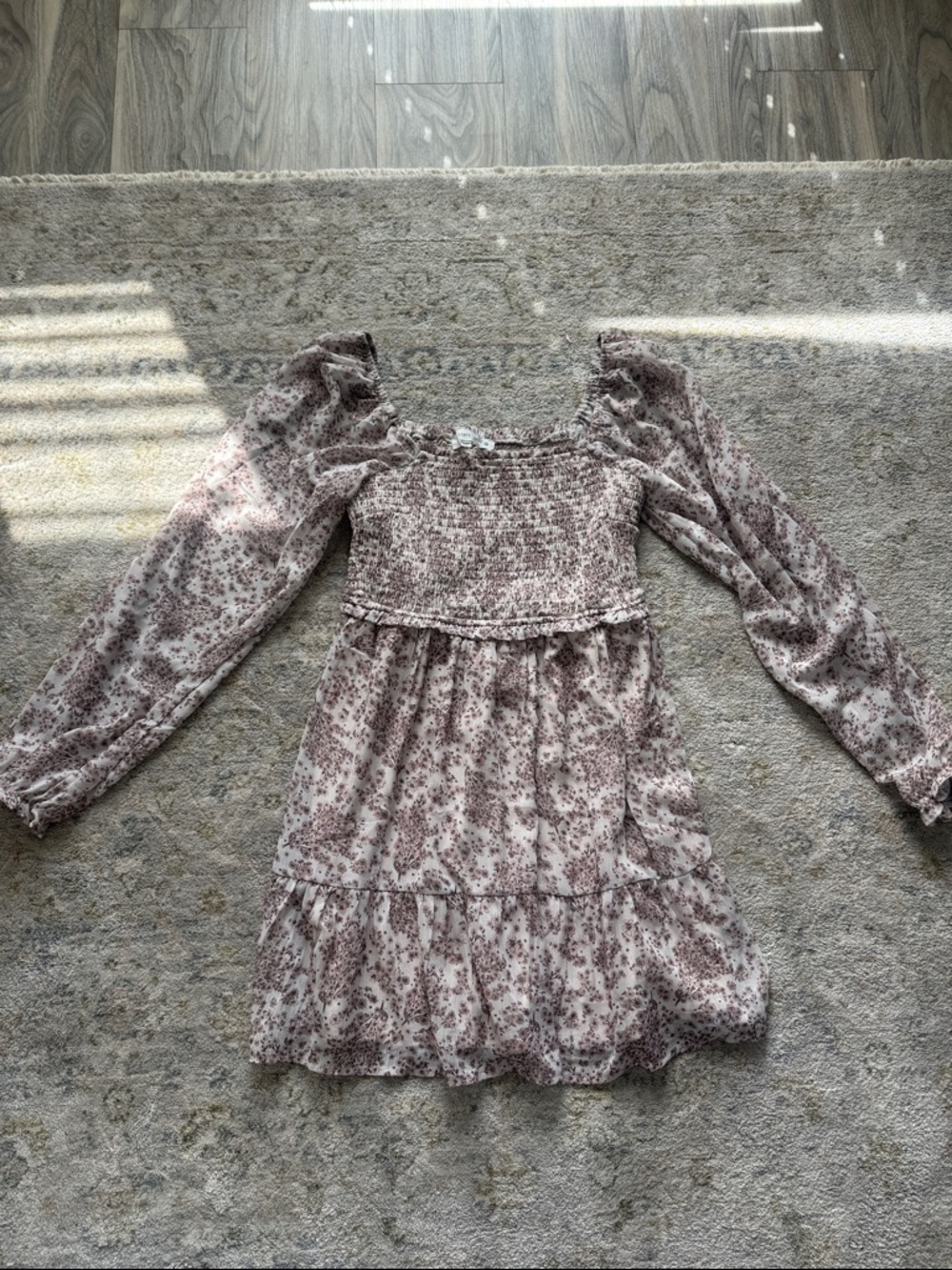 Altar'd State Dusty Mauve Floral Smocked Mini Dress